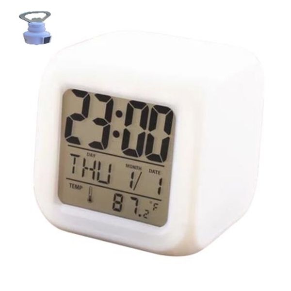 Color Change Digital Clock Alarm - White And Bottle Opener