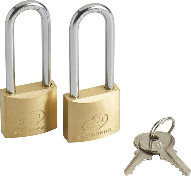 2 Inside/Outside My House Key Padlock Long Shackle 30mm, Brass