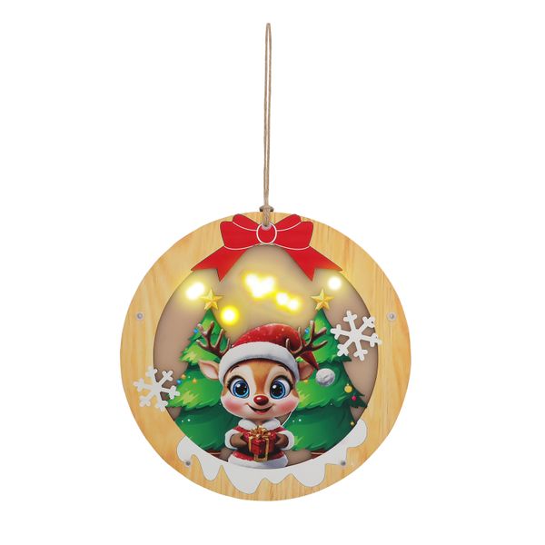 Round Wooden Christmas Decorative Light - up Hanging Ornament