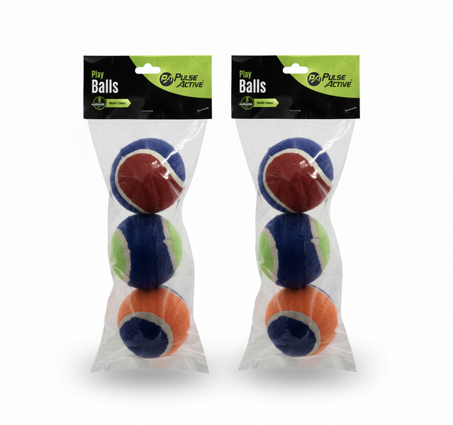 Pulse Active Colourful Play Balls - 3 Piece Set for Kids - 2 Pack