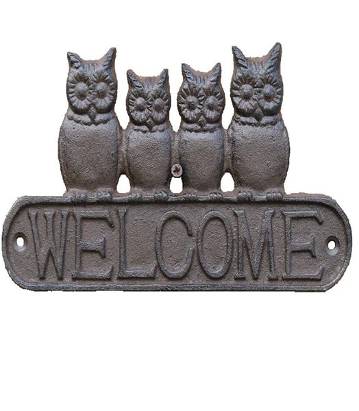 Enchanting Wings of Welcome Wall Mounted Cast Iron Owl Sign