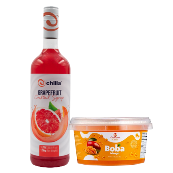 Combo-Pink Grapefruit Cocktail Syrup 1lt+500g Mango Popping Boba Bubble Tea