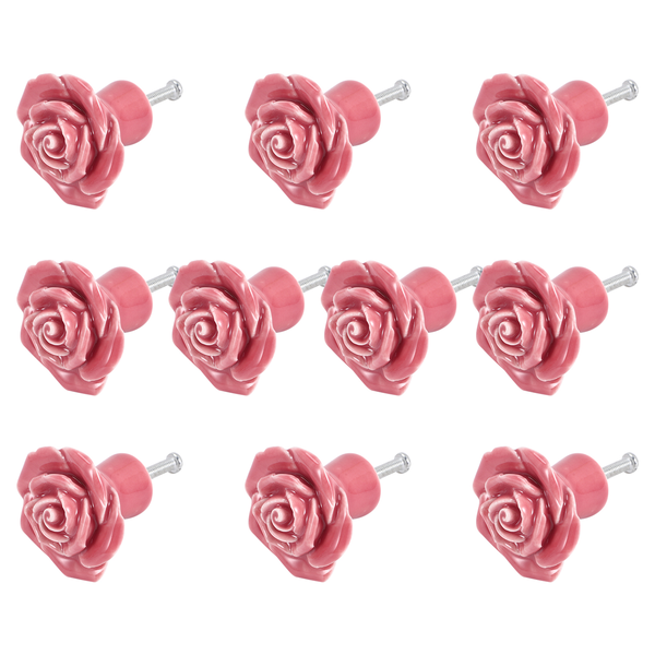 10 Pcs Ceramic Floral Rose Flower Door Knobs Drawer + Compatible with None