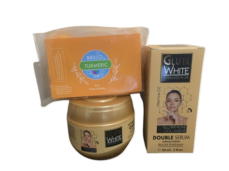Gluta White Double Serum, Face Cream &amp; Tumeric Soap- Combo