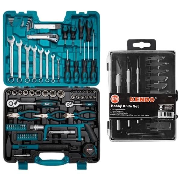 Kendo - Knifes and Blades Set (17Piece) and DIY Hand Tool Set (86 Pieces)