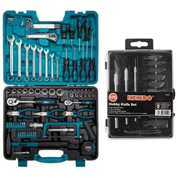 Kendo - Knifes and Blades Set (17Piece) and DIY Hand Tool Set (90 Piece)