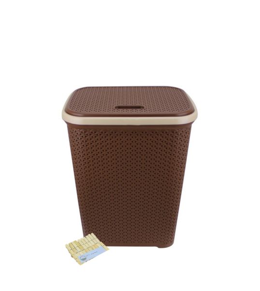 Two Tone Reed Weave Laundry Basket with Hinge Lid &amp; SMTE Pegs