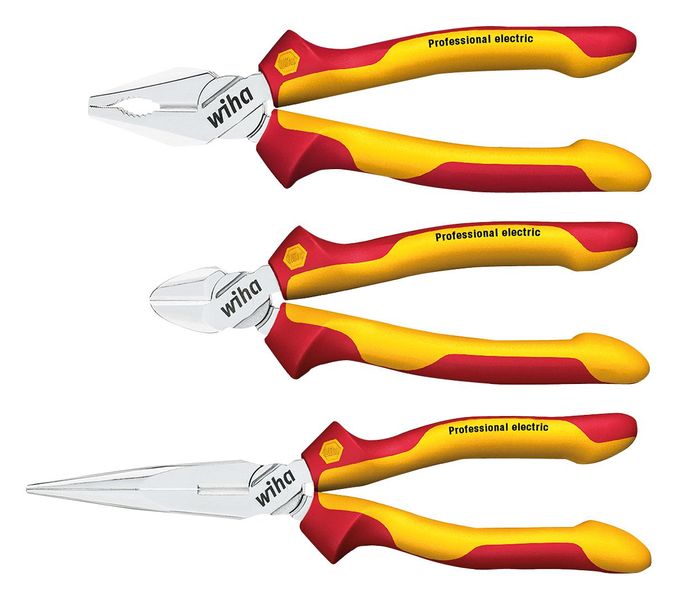 Wiah (26852) 3 Piece Set, VDE, Diagonal Cutter, Combination, Needle Nose