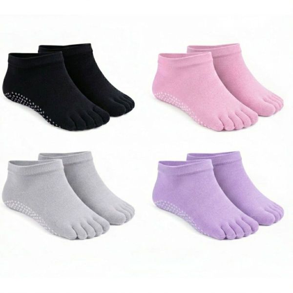 4 Pairs Five-Toe Non-Slip Yoga and Pilates Grip Socks