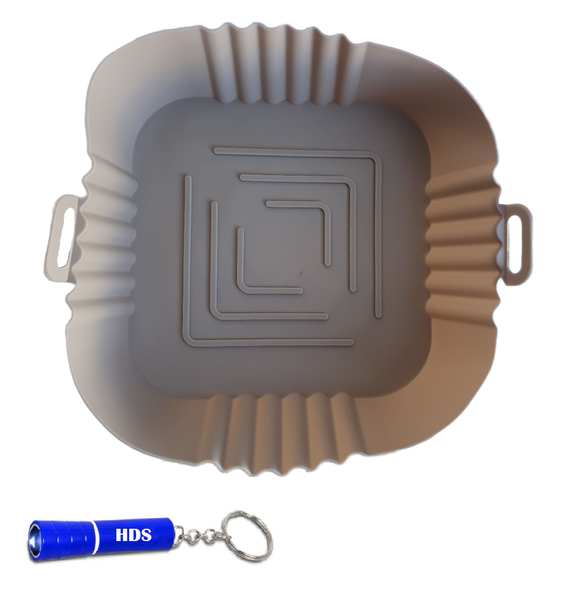 16cm Square Reusable Silicone Air Fryer Pad with HDS Branded Keyring Torch