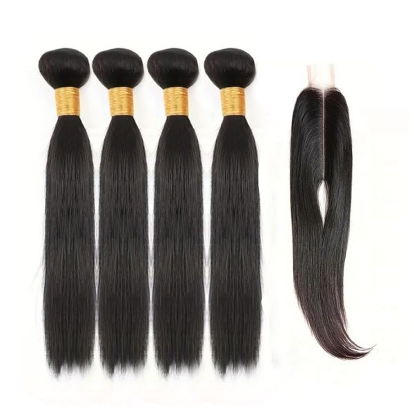 Golden Perfect 8inch Straight Weaves 4 Bundles Human Hair with Closure