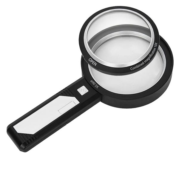 Handheld Magnifying Glass with 6 LED Light &amp; 2 UV Lamp for Reading/Watching
