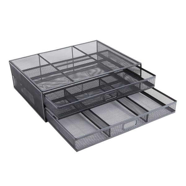 Dual Storage Drawer Metal Mesh Monitor Stand Riser for Laptop iMac