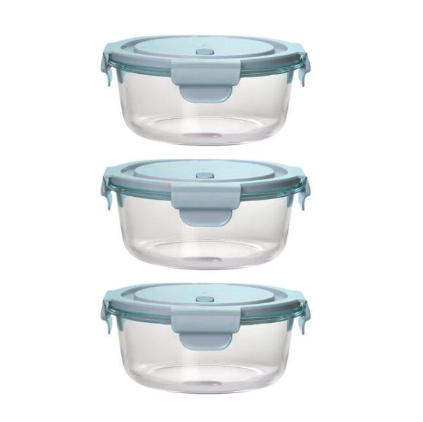 950ml CLEAR Leak Proof Heat-Resistant Glass Round Food Containers 3 Pack