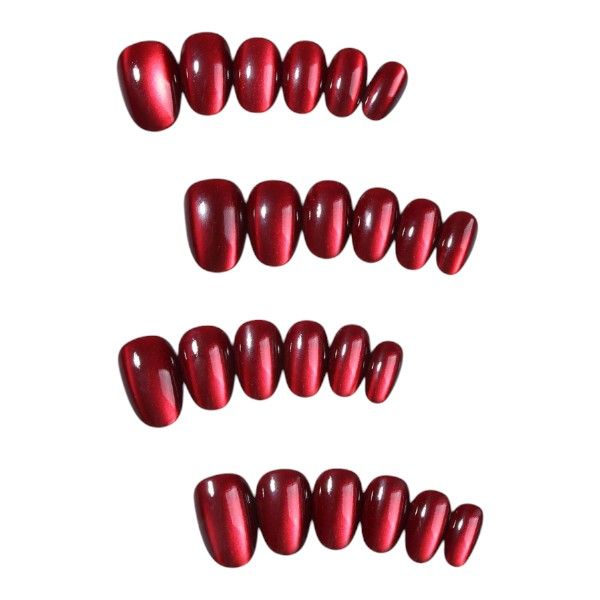 24 Piece - Oval Aesthetic Cat Eye Tip Press-On Nails - Red