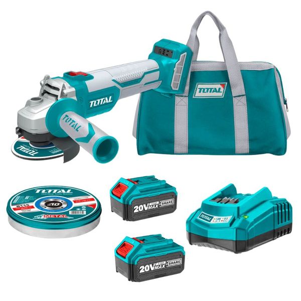 Total Tools -Lithium-Ion Cordless Angle Grinder, 4.0Amp Batteries &amp; Charger