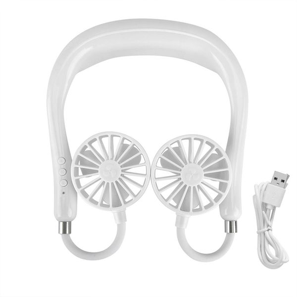 Portable Mini USB Neck Hanging Electric Fan with 2000mA Battery - White