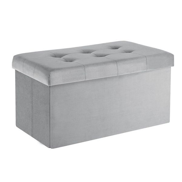 Quinnes Storage Ottoman in Grey Velvet