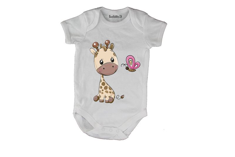 Giraffe &amp; Butterfly - SS - Baby Grow