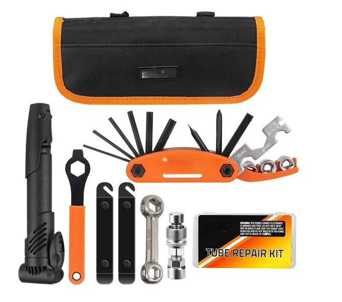 Bicycle Repair Tool Kit with Tire Pump Portable Tool Kit w/Patches Inflator