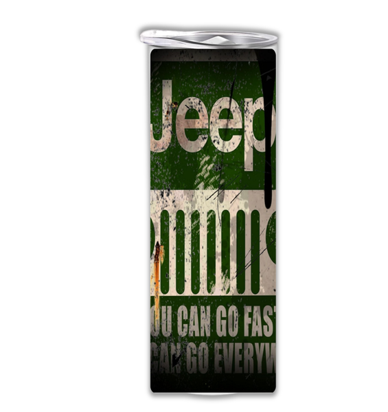 15 oz Skinny Tumbler with straw &amp;lid-Double Wall-Jeep Green