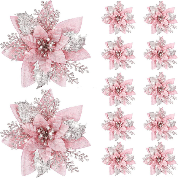 20PCS 14.5cm Glitter Artificial Christmas Flowers Merry Christmas Tree Deco
