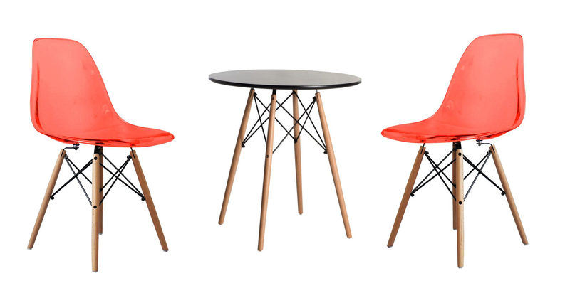 Dining Table with Wooden Leg Transparent Color Chair Set