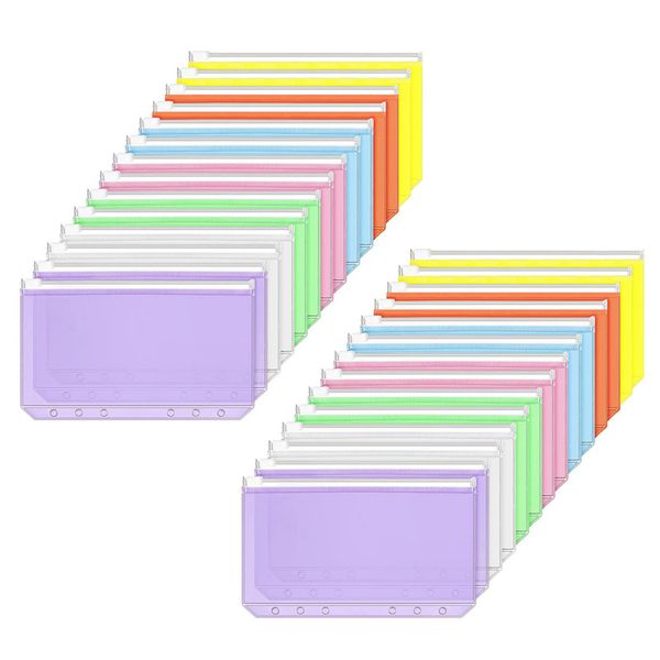 14 Pcs Binder Pockets A6 Size Zipper Pvc For 6-Ring Binder Notebook