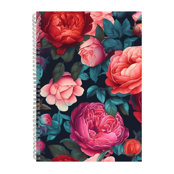 Red Roses And Pink Peonies Notebook Art Gift Idea Notepad Pad 114