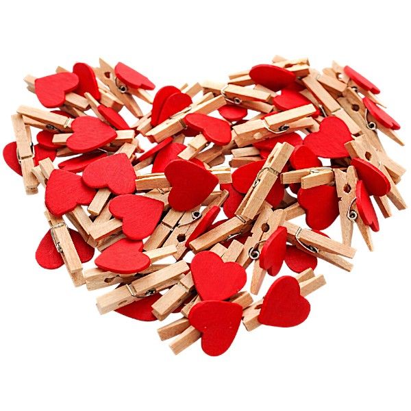 40 Piece - Mini Heart Wooden Peg Clips
