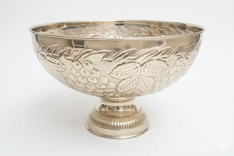 Silver Round Embossed Wine/Champagne Cooler on Round Foot