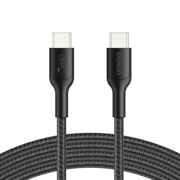 Belkin Gaming USB-C to USB-C Cable 60W (6.6ft), Braided Type C Charger Fast Charging for Nintendo Switch 2, iPhone 16, iPhone 15, iPad, MacBook Air,
