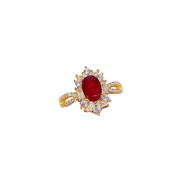 Vintage Court Style Sunflower Ruby Ring Oval Jewelry Ring