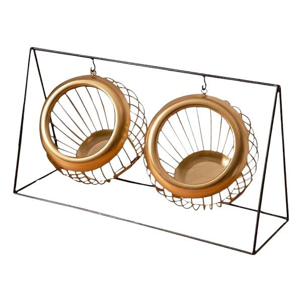 Iron Fruit Basket with Hanging Shelf Design - Gold