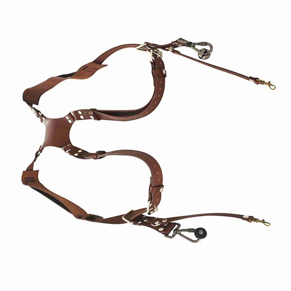 Adjustable Camera Strap, Dual Leather Shoulder Harness with Rivets