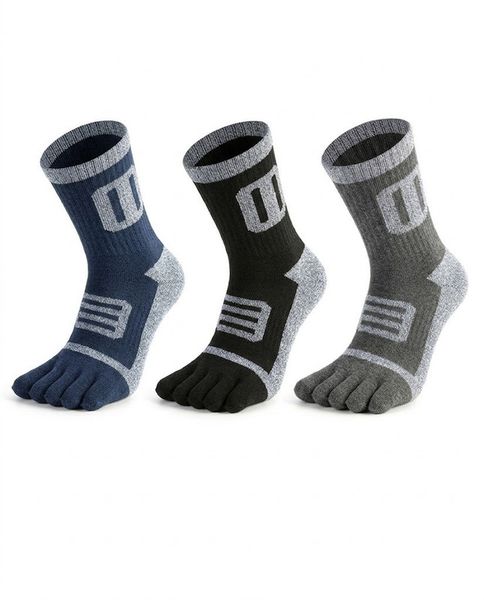 3 Pairs Men's Cushioned Athletic Five Toe Socks