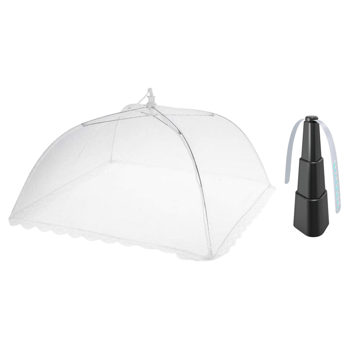 Foldable Square Mesh Food Cover + Retractable Indoor & Outdoor Fly Fan