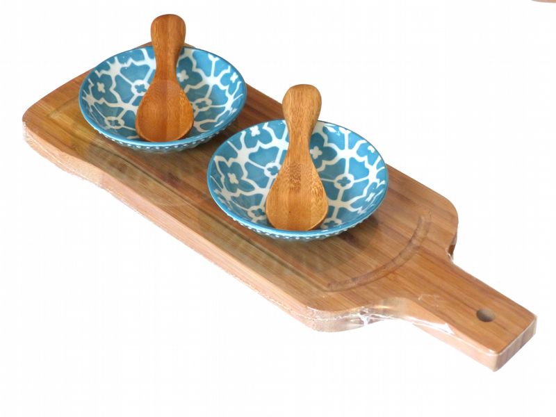 Bowls 2 &amp; Spoons/Board/ Torquoise Wh
