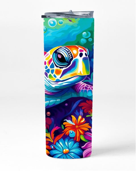 Neon Sea Turtle 20oz Insulated Skinny Tumbler Sublimated With Straw 006