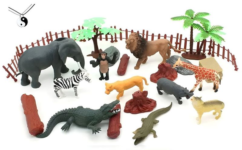 Realistic Plastic Wild Jungle Safari Animal Play Set Toy Box for Boys Girls