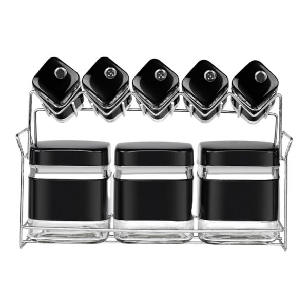 Distoplan New 8 Piece Spice Set With Silver Line- Tabletop Spice Rack