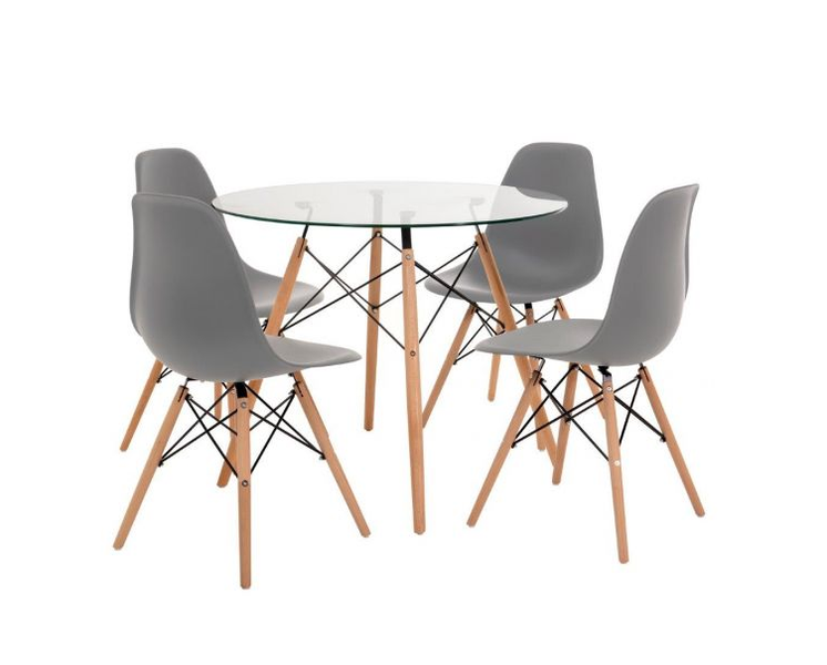 5 Piece Glass Table and Wooden Leg Chairs