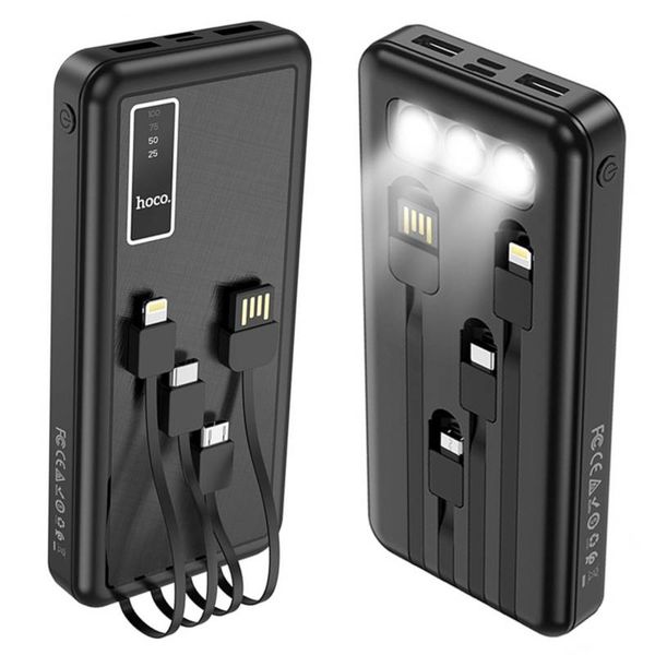 HOCO 10000MaH J77 Powerbank with built in cables and LED lighting