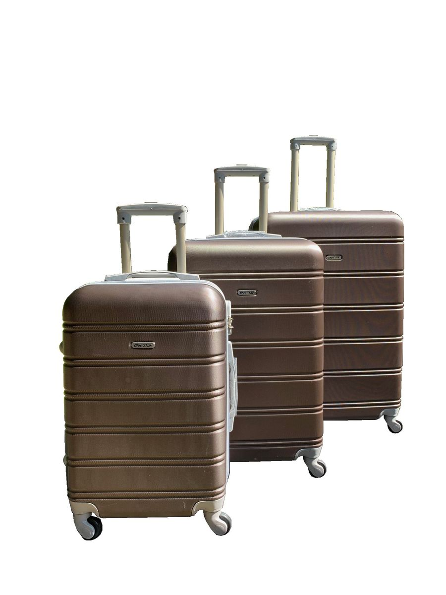 Durable ABS 3-Piece Luggage Set with Spinner Wheels & Lock - Brown