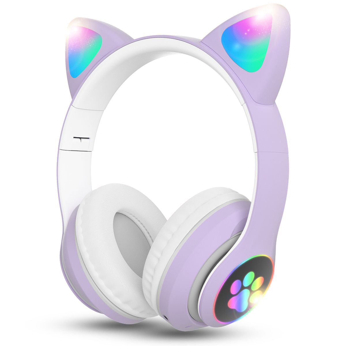 Techme VZV23M Cat Ear LED Wireless Bluetooth Headphone Light Purple