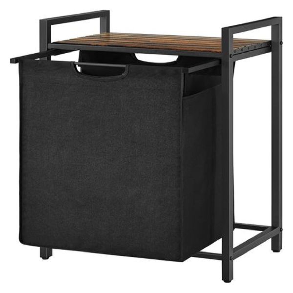 65L Laundry Basket - Compact Design, Pull-Out Liner &amp; Storage Shelf