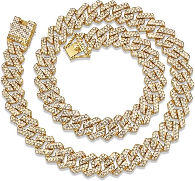 Cuban Link Chain, Zinc Alloy Crystal Hip Hop Necklace for Men 50CM