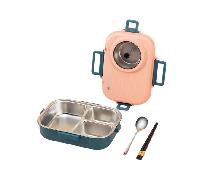 Stainless Steel Bento Compartment Divison Lunch Box with Spoon &amp; Chopticks