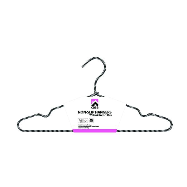 CASA 10pc Non-Slip Hanger Set | 2-Tone Braided Rope Wrapped Metal | White/Grey