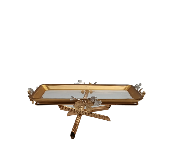 Rectangular Plate with Golden Flower Detail